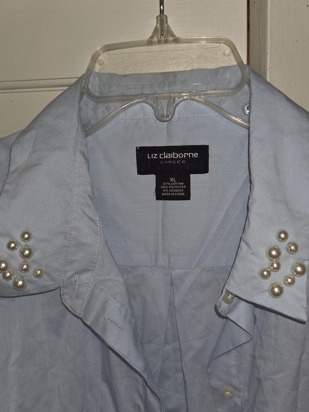Liz Claiborne Light Blue Pearl-Embellished Button-Down Shirt